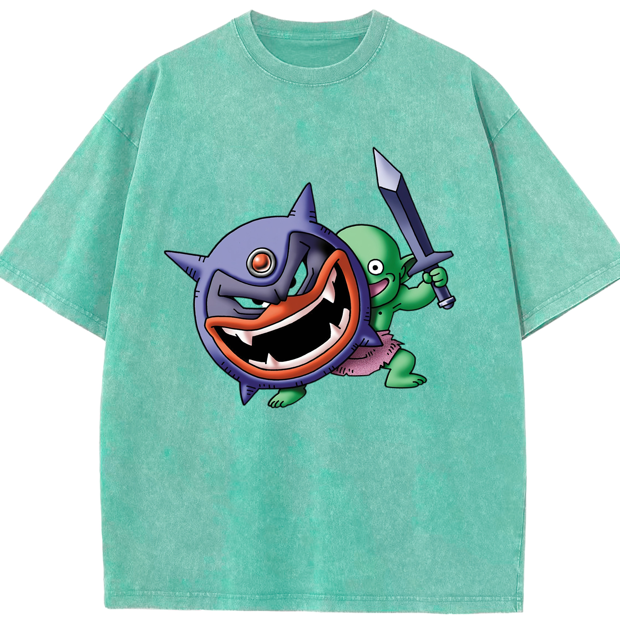 （画像用） ドラゴンクエスト Doragon Kuesuto Dragon Quest 綿100% ヴィンテージ風 半袖Tシャツ（フロントプリント）